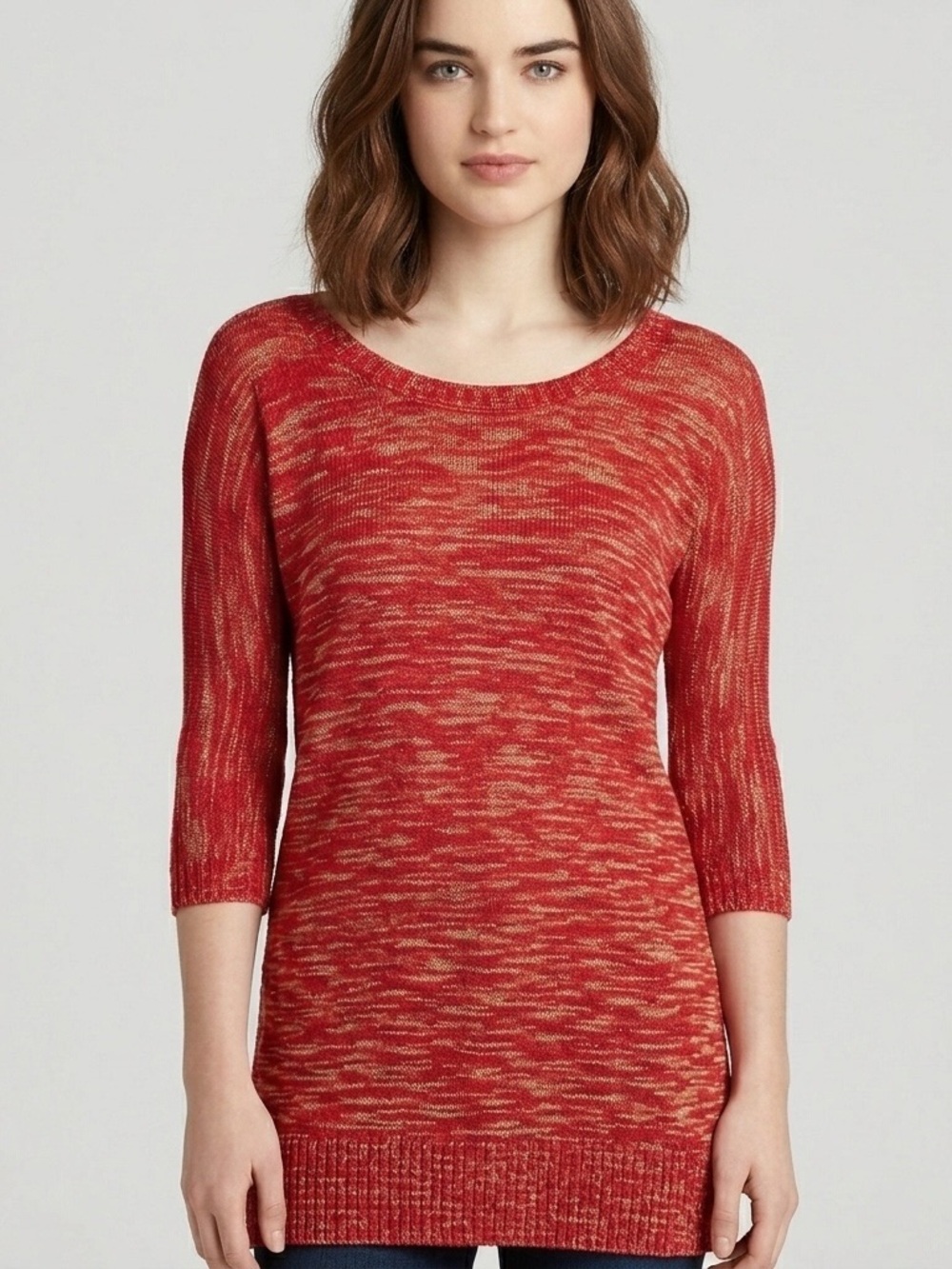Lucky Brand Red Space Dye Knit Sweater Button Back Scoop Neck Size M